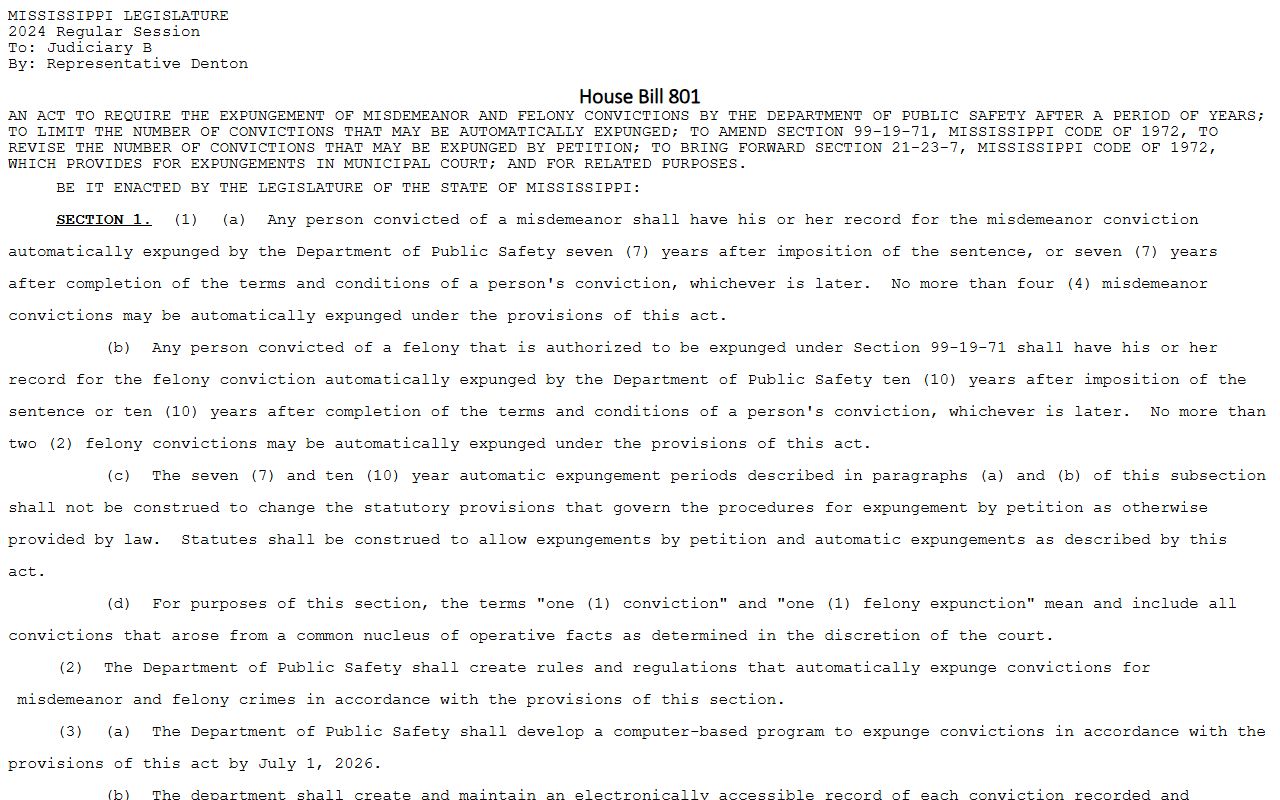 Rankin County Circuit Clerk expunction and court records statute reference