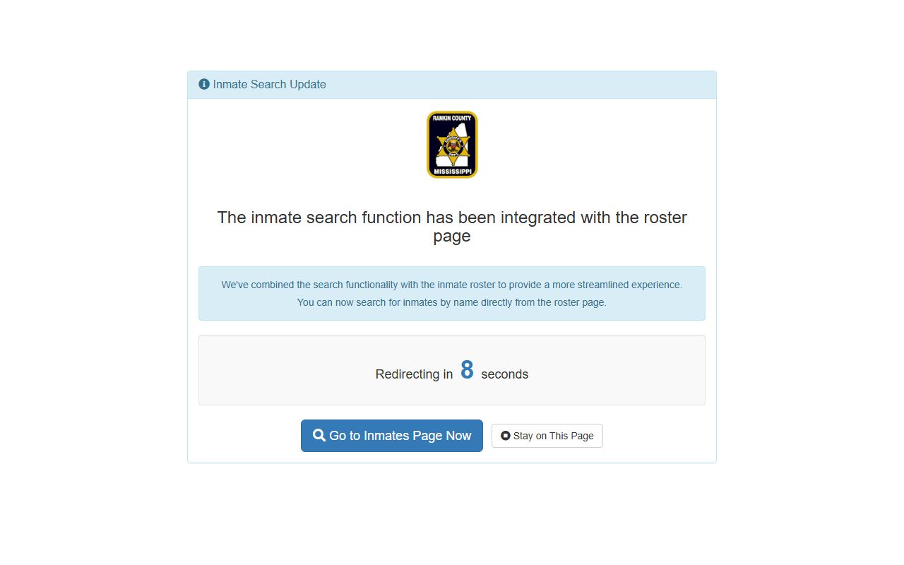 Rankin County arrest records inmate search page redirect notice