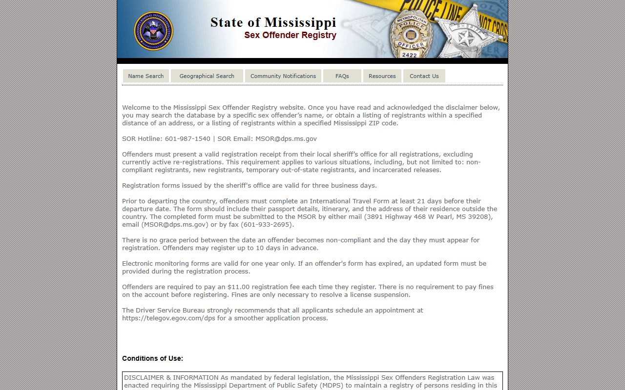 Rankin County arrest records and the statewide Mississippi Sex Offender Registry
