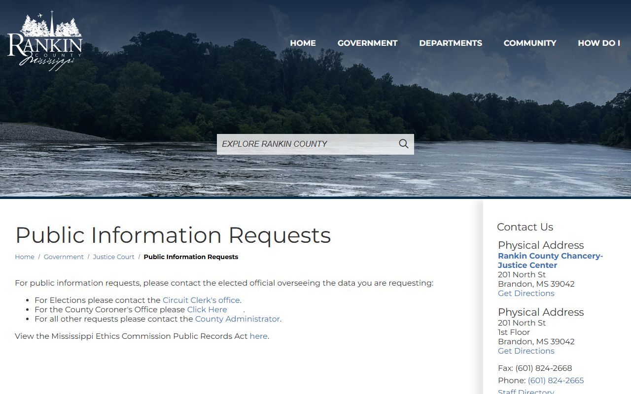 Rankin County court dockets public information request page