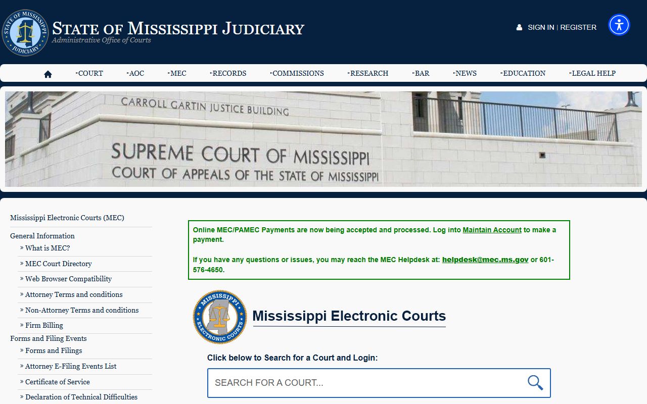 Rankin County court records on the Mississippi Electronic Courts system