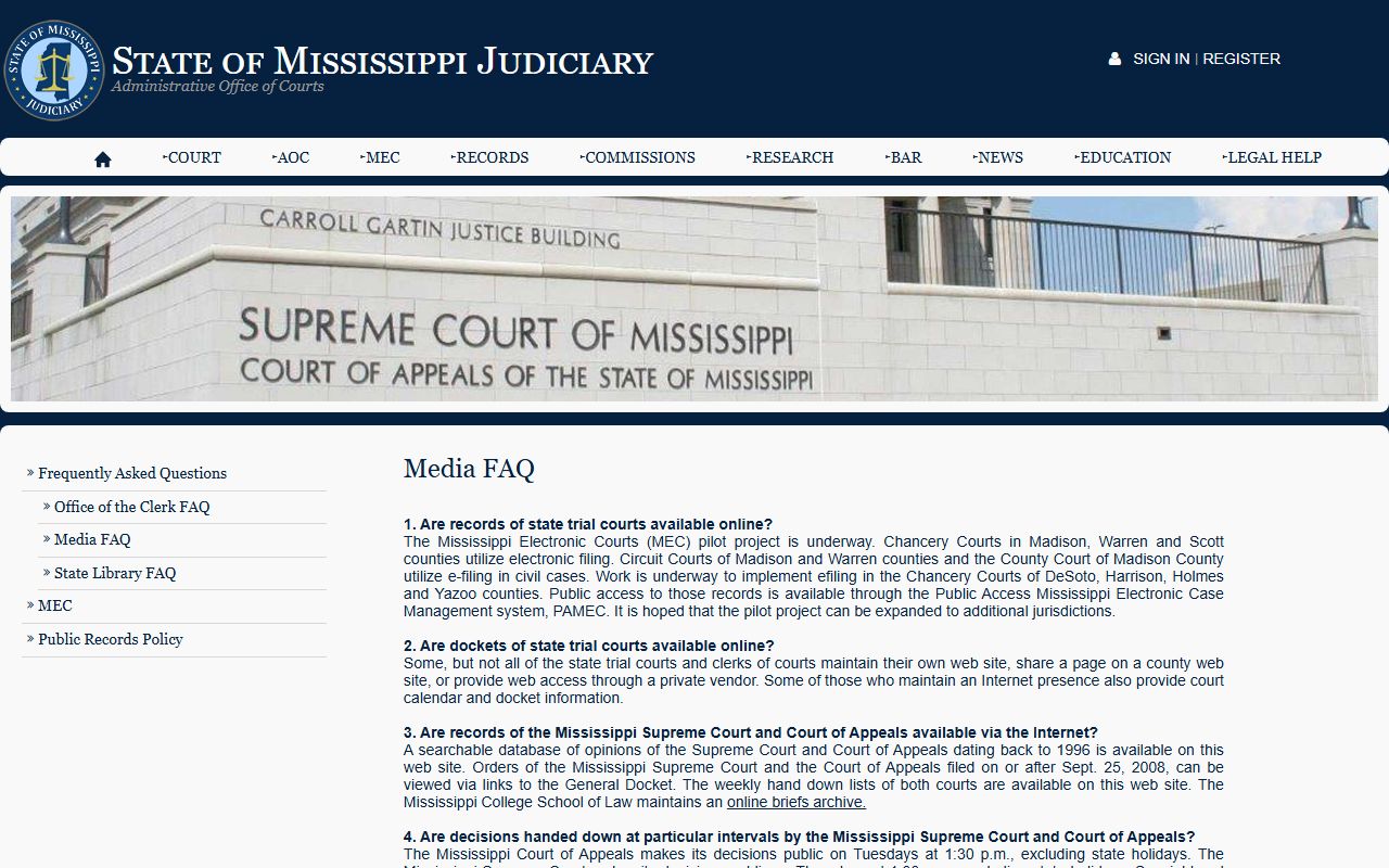 Rankin County court records public access guidance from the Mississippi Judiciary