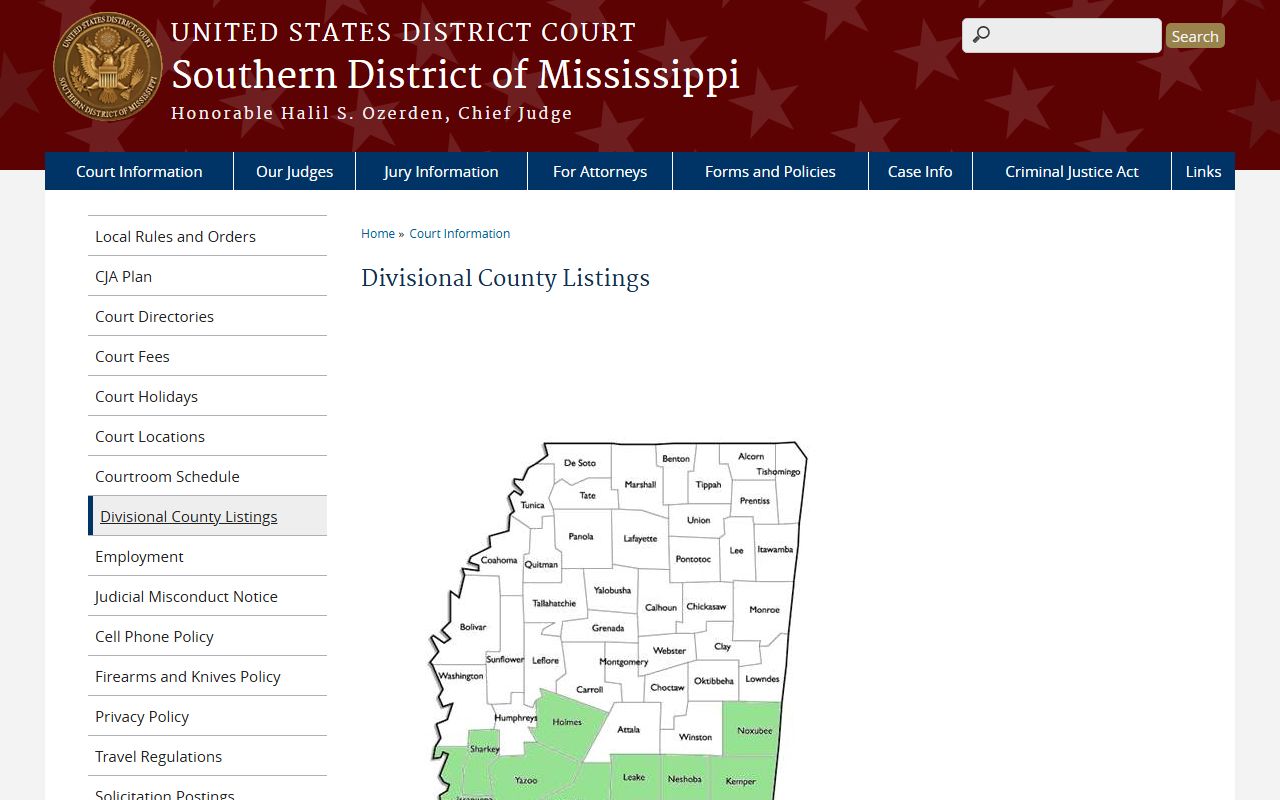 Rankin County court records and the Southern District of Mississippi divisional county list
