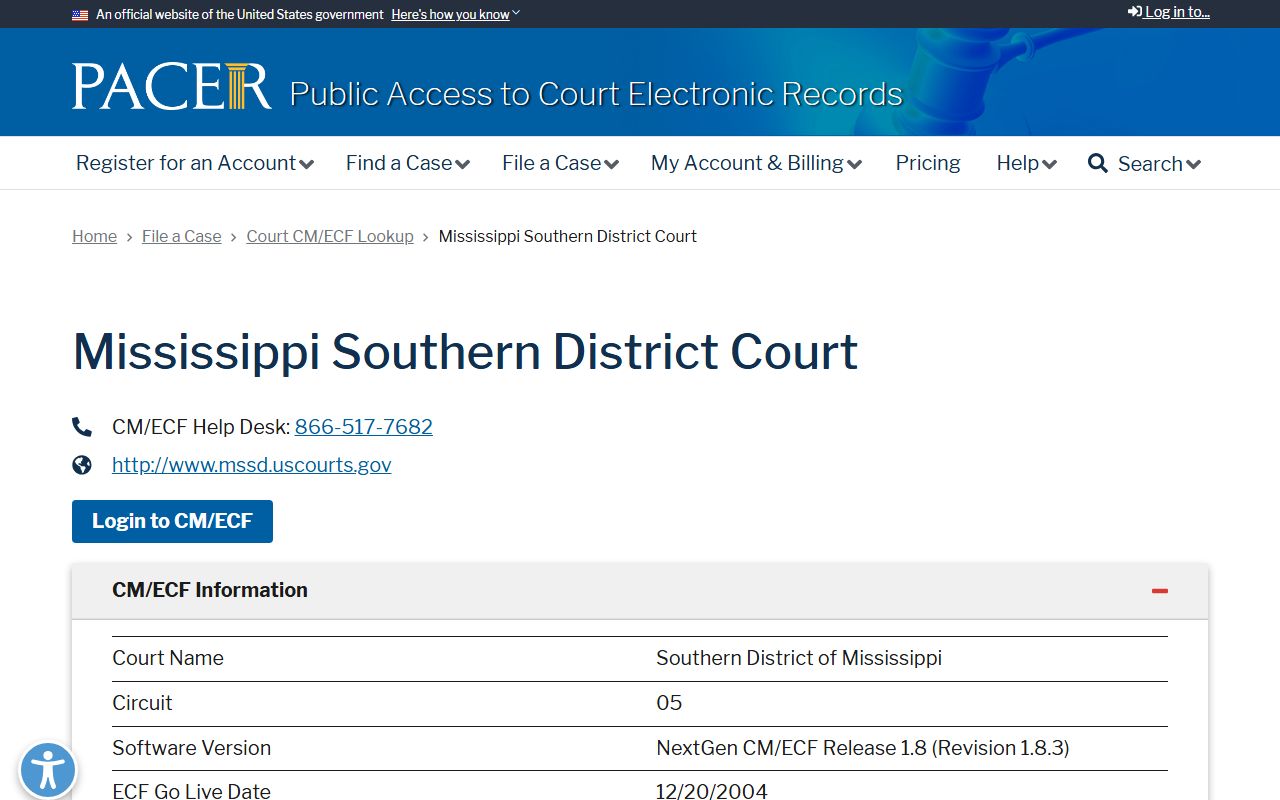 PACER CM/ECF lookup for Rankin County federal court records