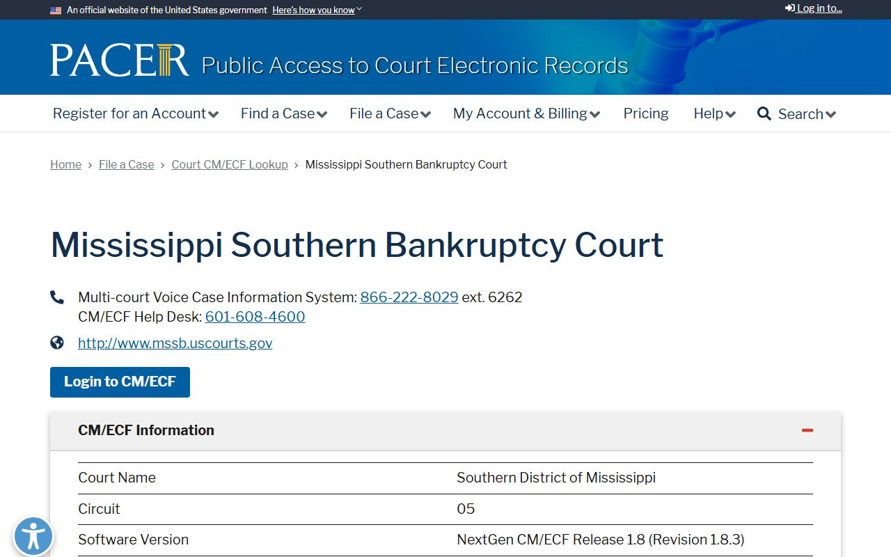 PACER CM/ECF bankruptcy lookup separate from Rankin County Circuit Court records