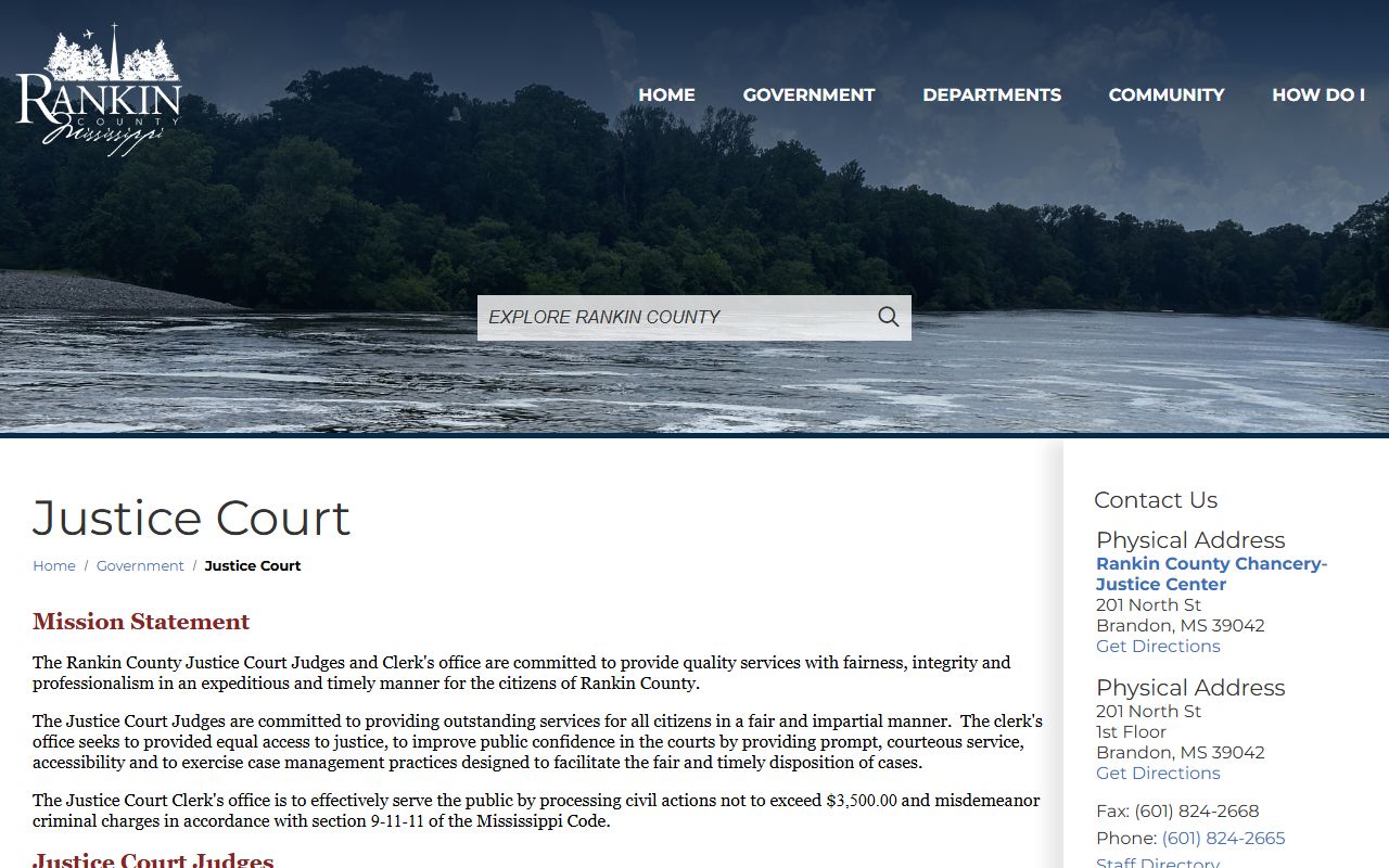 Rankin County Justice Court records and misdemeanor case page