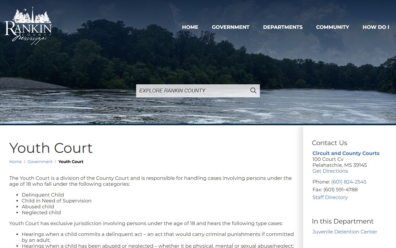 Rankin County Youth Court confidential juvenile records page