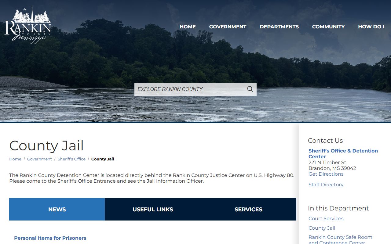 Rankin County Jail and detention center information page