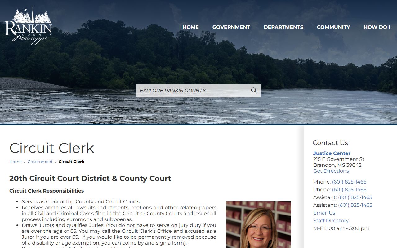 Rankin County Circuit Clerk court records page with Michelle Adcock