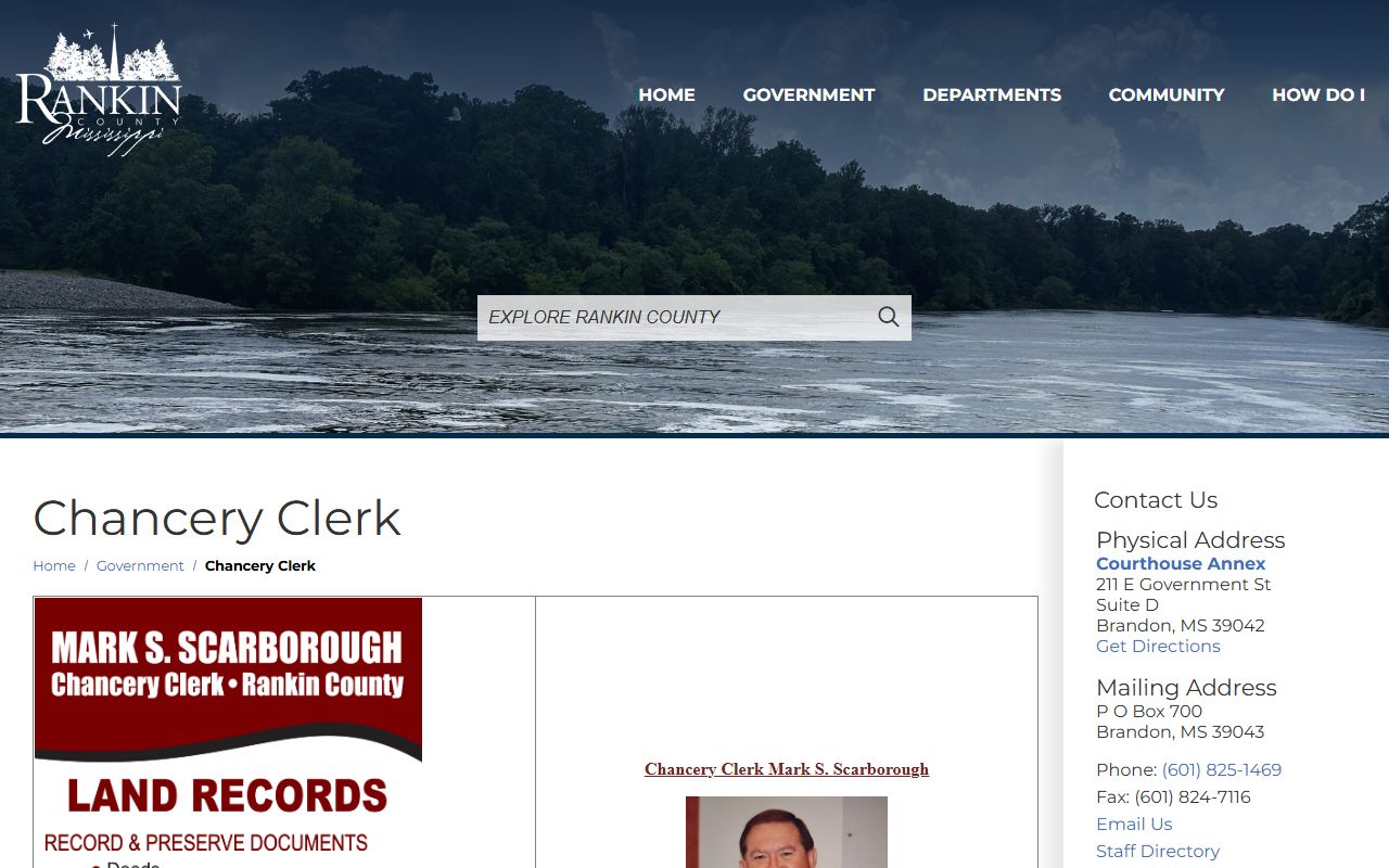 Rankin County Chancery Clerk land and official records page with Mark Scarborough
