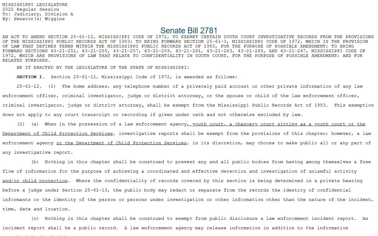 Rankin County probate confidential records and Mississippi Code statute reference