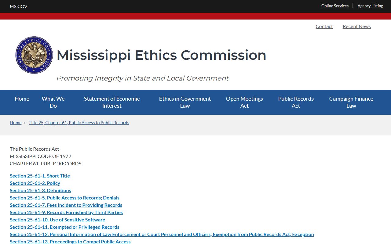 Rankin County traffic records under the Mississippi Public Records Act
