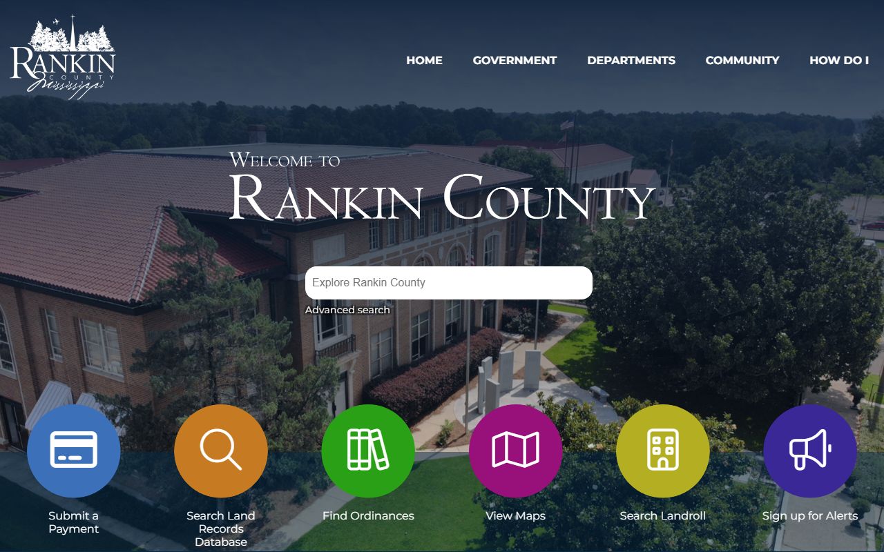 Rankin County warrant records homepage with county court and Sheriff department links