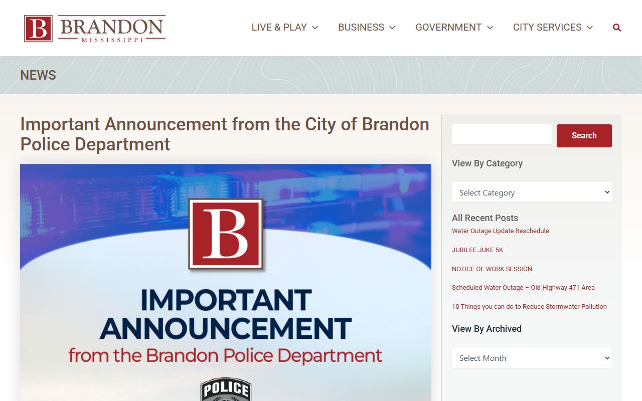 Rankin County warrant scam warning from the City of Brandon Police Department